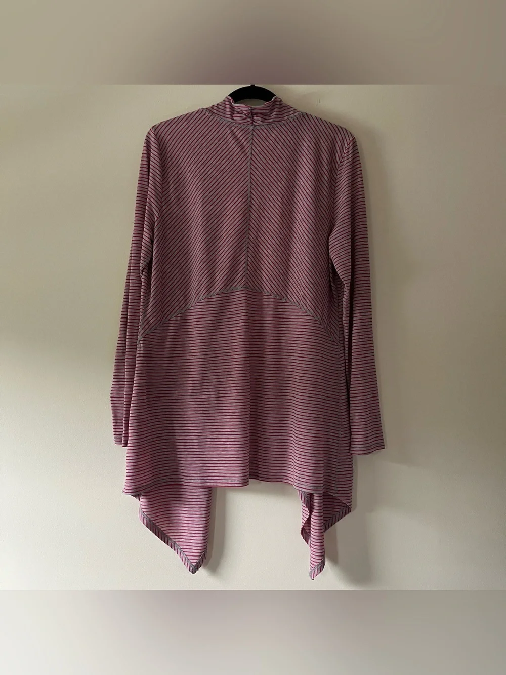 L.L. Bean Red & Gray Striped Open-Front Draped Cardigan